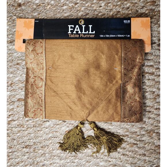 Gold Brown Table Runner 72”L X 13”W Fall Thanksgiving Christmas Decor New! - Picture 1 of 6